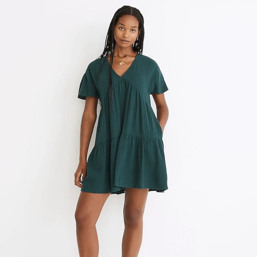 NWT Madewell Lightspun Popover Tiered Mini Dress